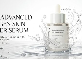 Best collagen serum of 2025: Isreen Advanced Collagen bottle splashing in water, showing deep hydration and anti-aging benefits.