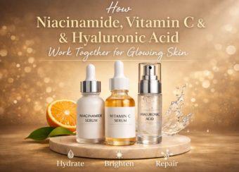 Achieve naturally radiant skin with Niacinamide, Vitamin C, and Hyaluronic Acid—your essential trio for hydration, clarity, and lasting glow.