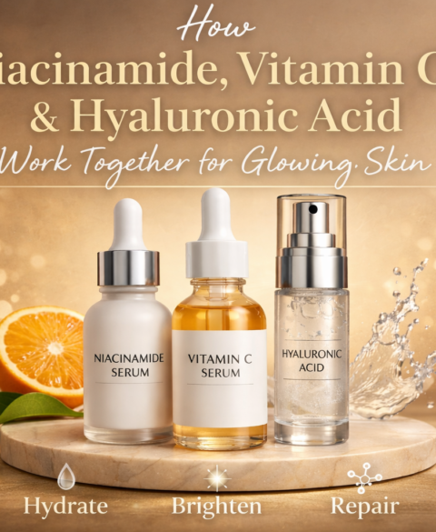 Achieve naturally radiant skin with Niacinamide, Vitamin C, and Hyaluronic Acid—your essential trio for hydration, clarity, and lasting glow.